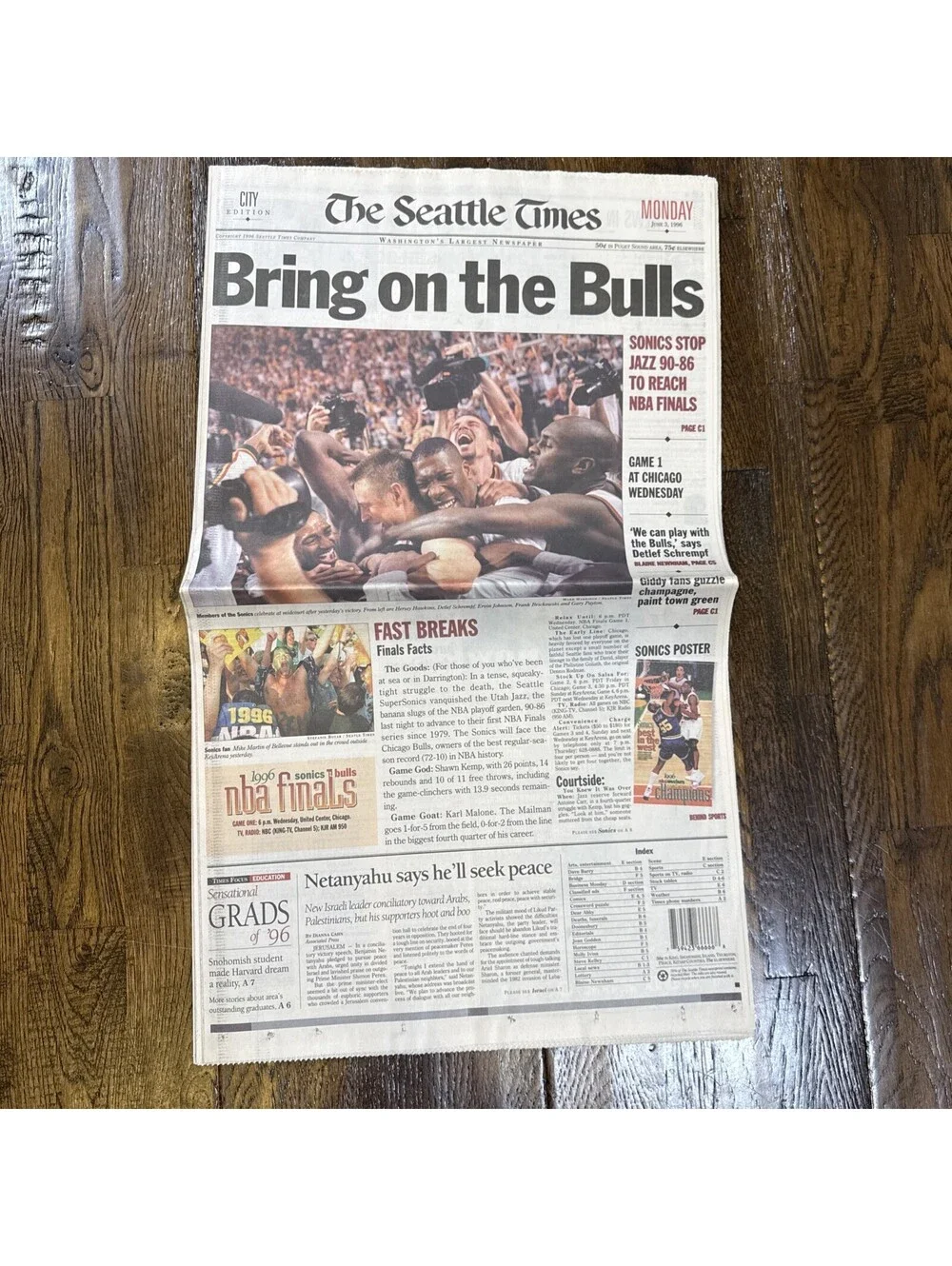 Seattle SuperSonics 96 NBA Finals Newspaper Bring on the Bulls Seattle Times NEW
